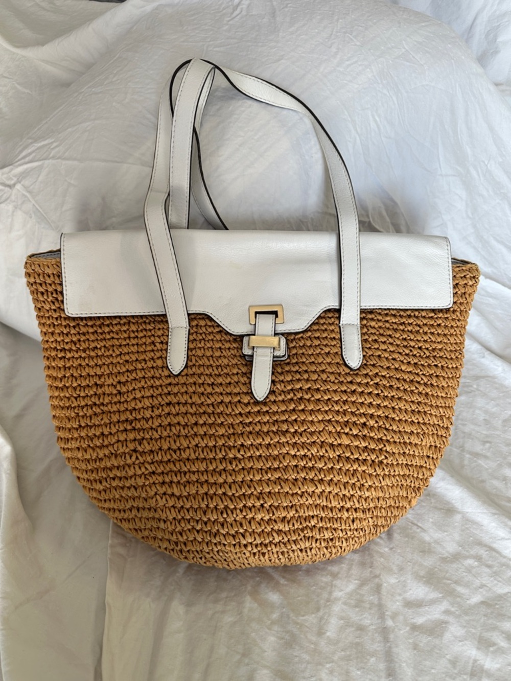 Michael Kors White & Tan Woven Tote Bag